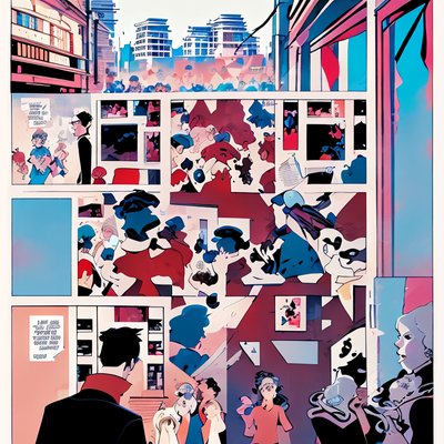 漫画页城市人群二维码设计,适用于海报