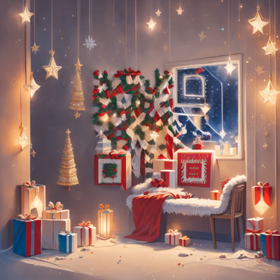 Cozy Christmas Room Gifts Illustration QR Code for Greeting Cards — image 1