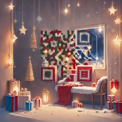 Cozy Christmas Room Gifts Illustration QR Code for Greeting Cards
