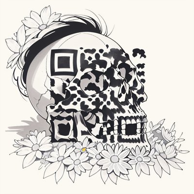 Череп на ромашках в стиле татуировки: QR-код для временных тату