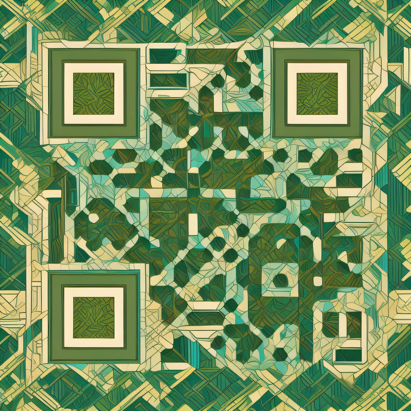 Green Geometric Art Deco Pattern QR Code Art — image 1