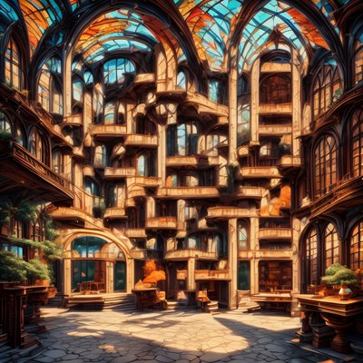 Art Nouveau Atrium Digital Painting QR Code Art