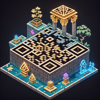 Isometric Jungle Temple Shrine QR Code Art
