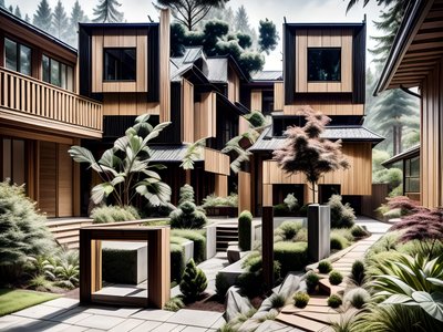 Modern Timber House Garden QR Code Art