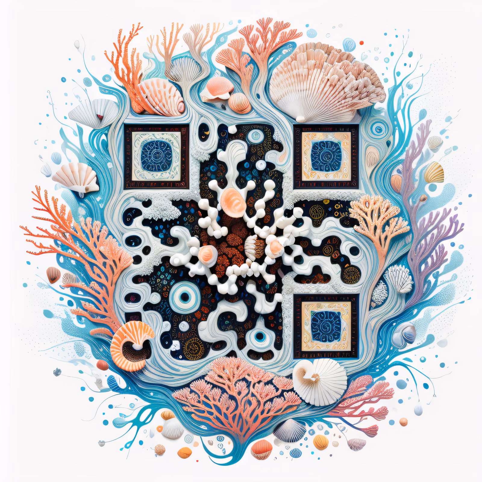 Подводный мандала-узор из кораллов и ракушек: QR-код — изображение 1