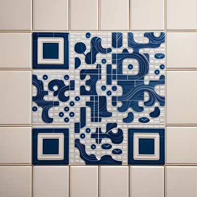 Indigo Wave Ceramic Tilework QR Code Art