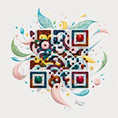 QR-код: вихрь абстрактных листьев в стиле 3D-мультфильма для постеров