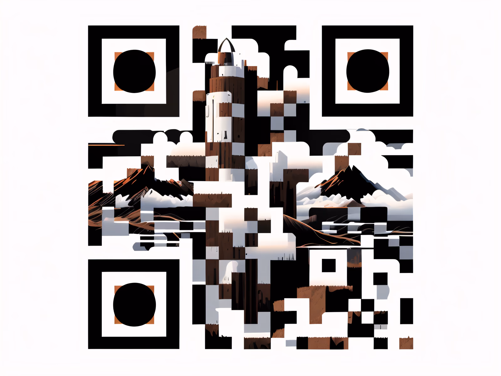 Ракета над туманными горами: векторный QR-код для постеров — изображение 1