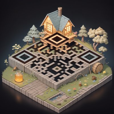 Изометрическая диорама хижины алхимика: QR-код