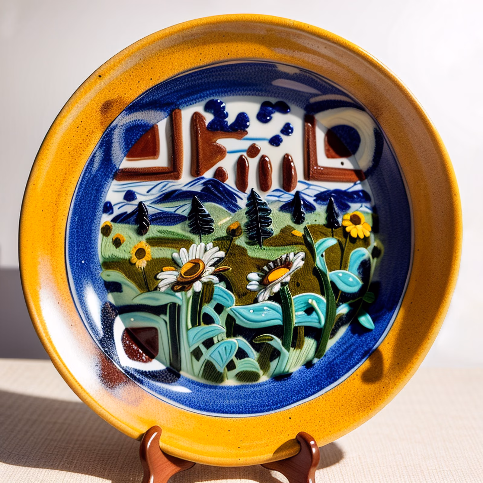 Folk Art Daisy Meadow Plate QR Code Art — image 1