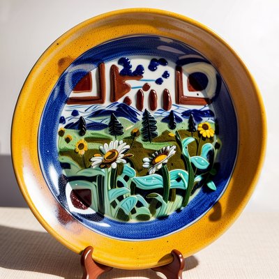 Folk Art Daisy Meadow Plate QR Code Art
