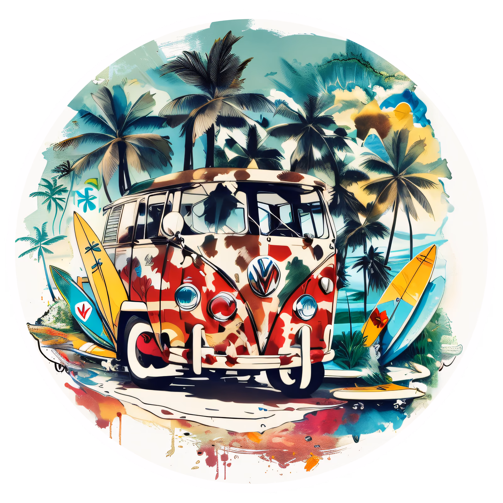 Retro Camper Van Surf Vector QR Code for Stickers — image 1