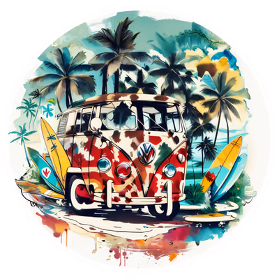 Retro Camper Van Surf Vector QR Code for Stickers — image 1