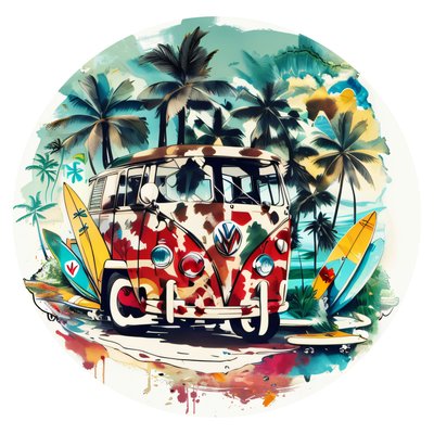 Retro Camper Van Surf Vector QR Code for Stickers