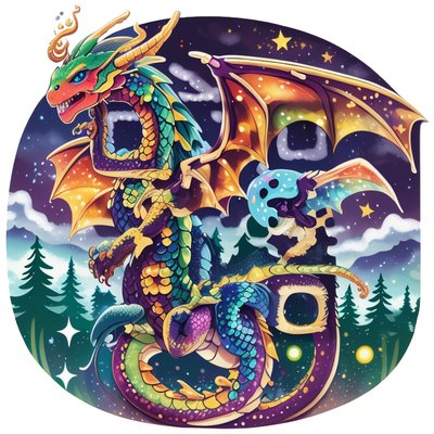Дракон с радужной чешуёй: векторный QR-код для стикеров