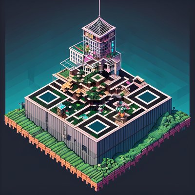 Isometric Rooftop Garden Tower QR Code Art