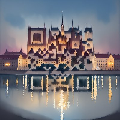 Budapest Parliament Night Watercolor QR Code Art