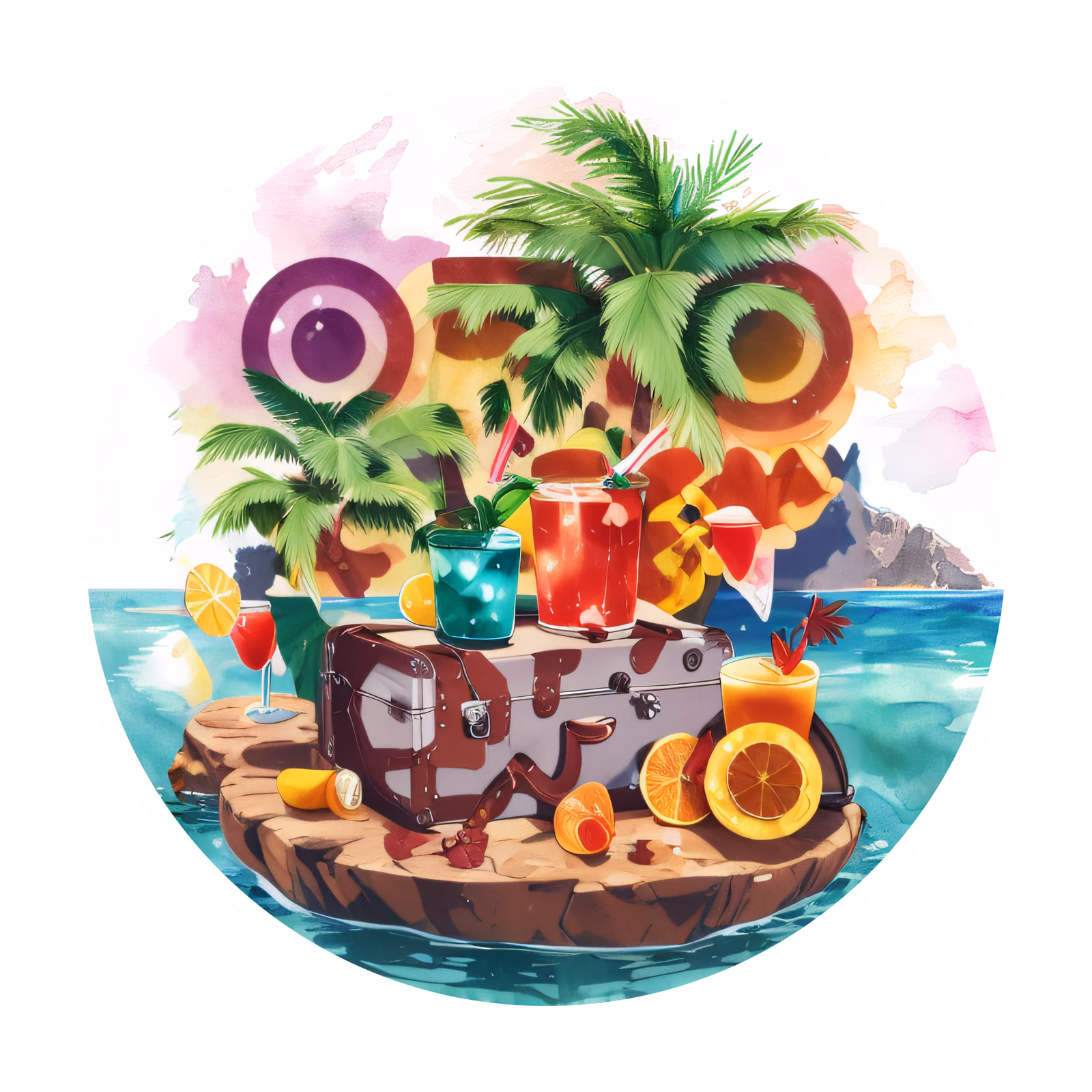 Tropical Island Suitcase Watercolor QR Code for Stickers — image 1