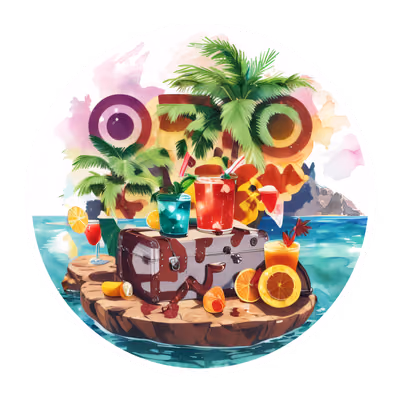Tropical Island Suitcase Watercolor QR Code for Stickers — image 1