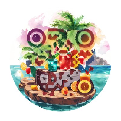Tropical Island Suitcase Watercolor QR Code for Stickers