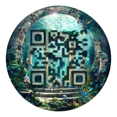 Underwater Ruins Fantasy QR Code for Stickers