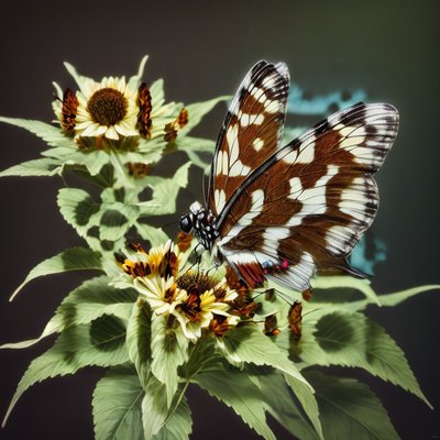 Butterfly On Yellow Flowers Photorealistic Leaves QR Code Art