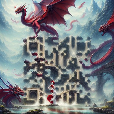 Red Dragons Over Misty Bridges QR Code for Posters