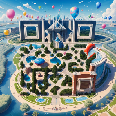 Theme Park Island Aerial 3D QR Code for Posters — image 1
