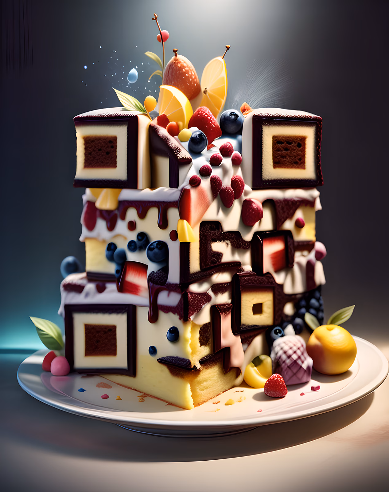 Layered Fruit Cake Photorealistic QR Code for Restaurant Menus — image 1