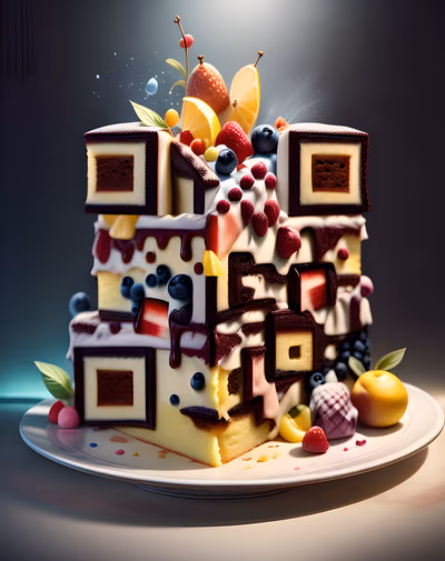 Layered Fruit Cake Photorealistic QR Code for Restaurant Menus — image 1