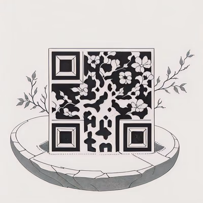 Каменный колодец с цветами, тату тушью, QR-код для временных татуировок — изображение 1