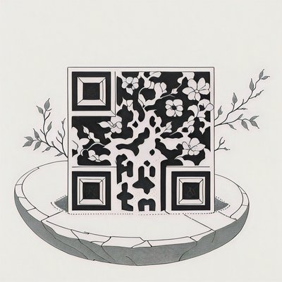 石井花卉水墨纹身二维码艺术,适用于临时纹身