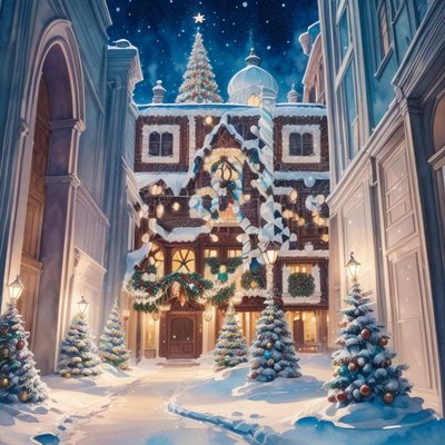 Snowy Christmas Workshop Watercolor QR Code for Greeting Cards