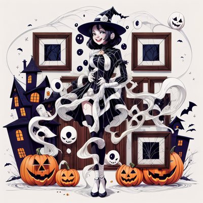Halloween Mummy Witch Cartoon QR Code for Posters