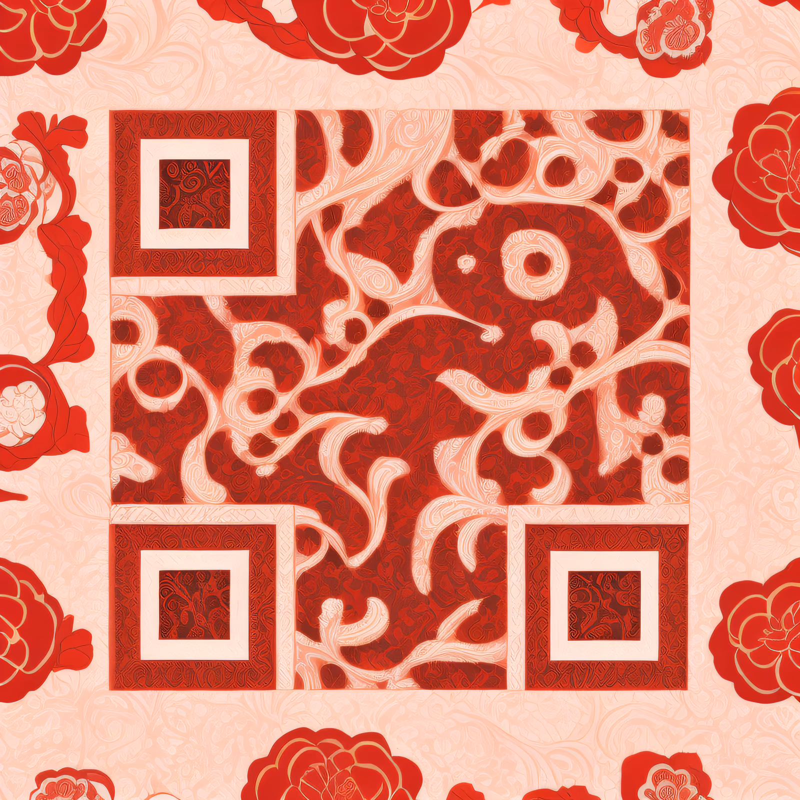Красный дамасский цветочный узор: QR-код — изображение 1