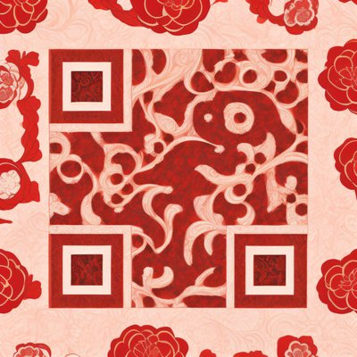 Red Damask Floral Pattern QR Code Art