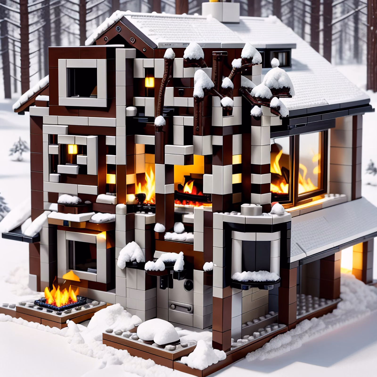 雪地积木小屋冬日二维码设计 贺卡 — 图片 1