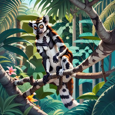 Lemur on Jungle Branch Painting QR Code Art