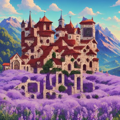 Lavender Hillside Village Painting QR Code for Posters