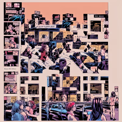 Comic Panel Street Scene Woman QR Code for Posters — image 1
