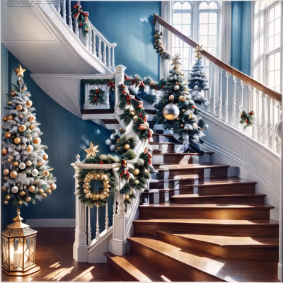 Christmas Staircase Digital Painting QR Code for Greeting Cards — image 1
