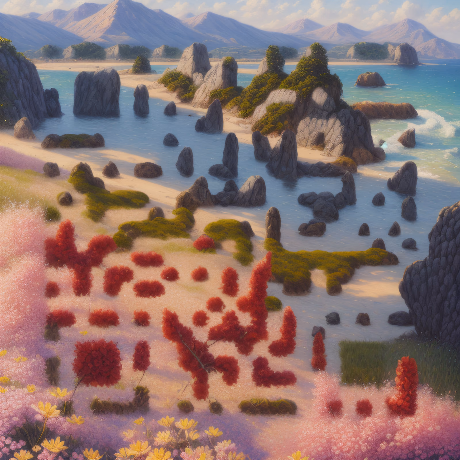Seaside Cove Flowers Painting QR Code Art — image 1