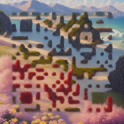 Seaside Cove Flowers Painting QR Code Art