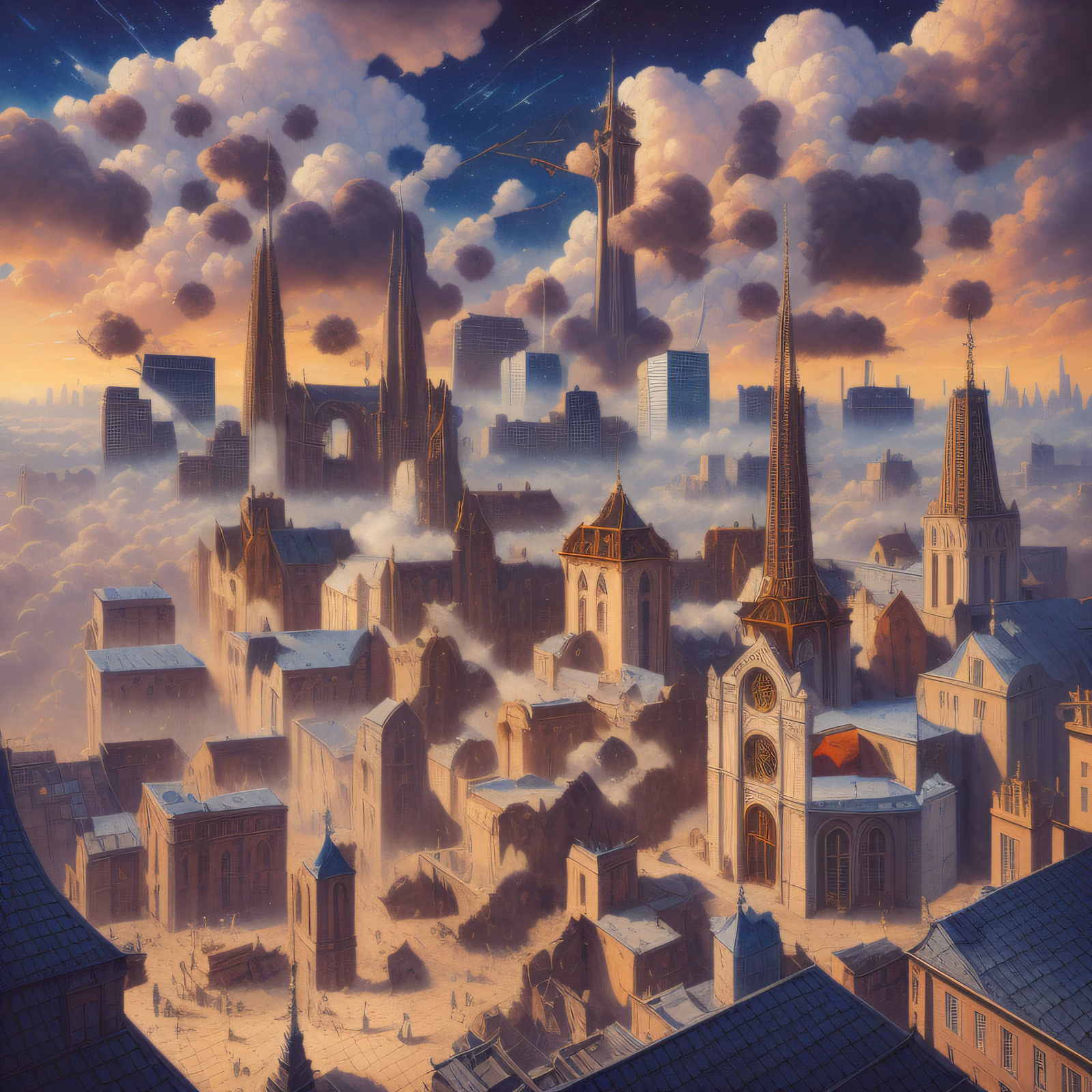 Gothic Spire Cityscape Painting QR Code Art — image 1