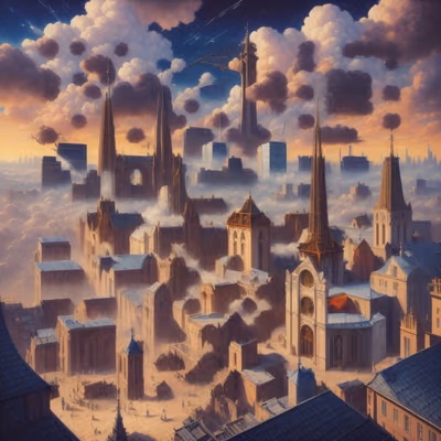 Gothic Spire Cityscape Painting QR Code Art — image 1