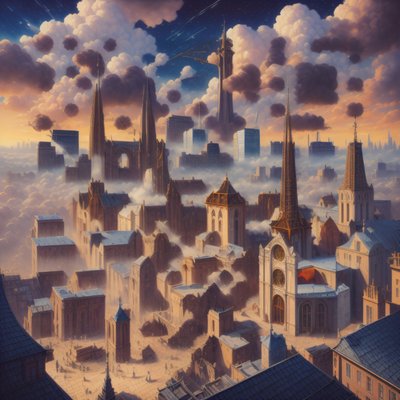 Gothic Spire Cityscape Painting QR Code Art
