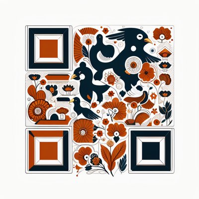 Blackbirds and Flowers Vector QR Code for Packaging