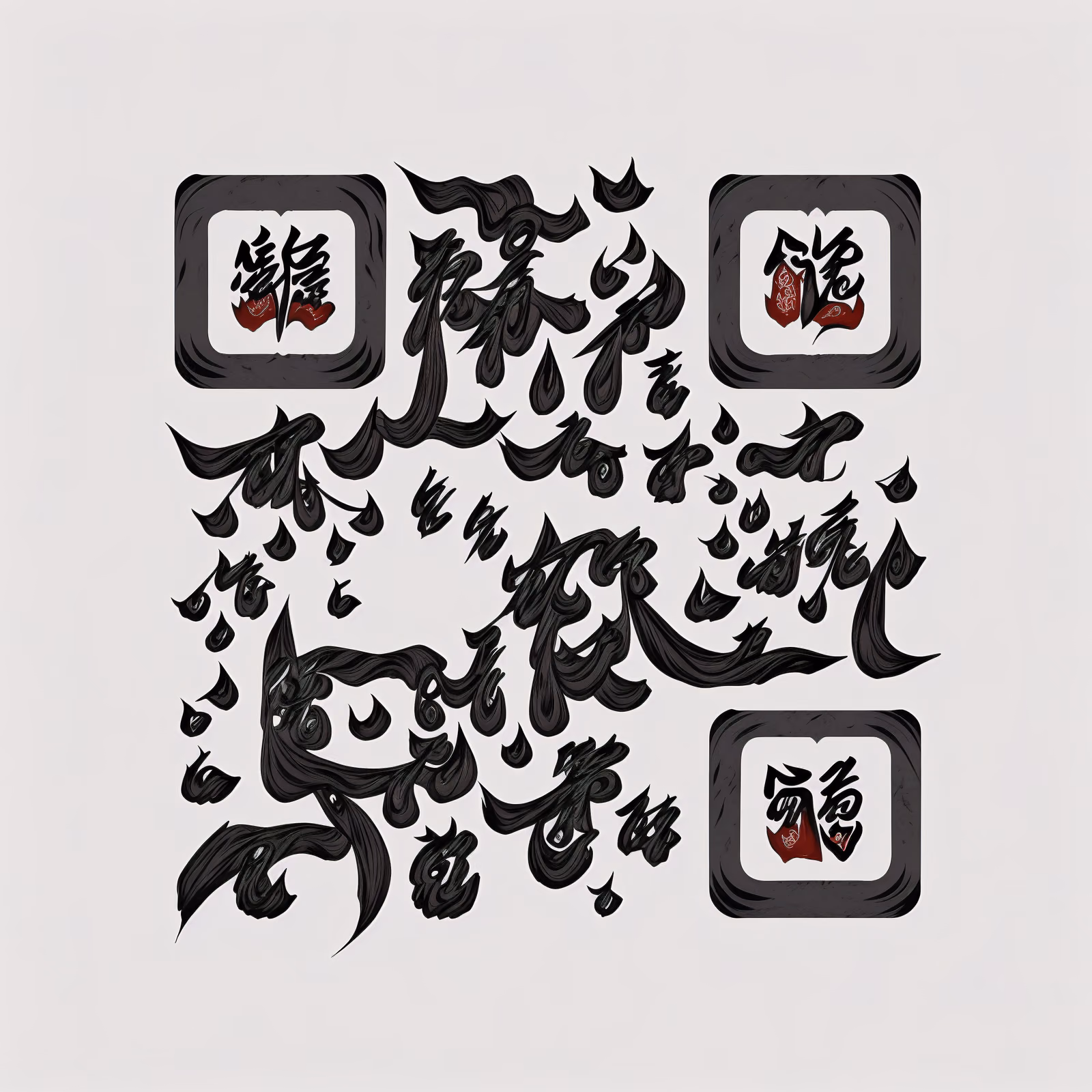黑墨草书书法二维码艺术设计 — 图片 1