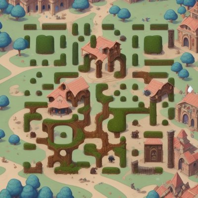 Top Down Village Game Map QR Code Poster