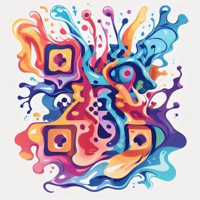 彩色液体飞溅矢量二维码艺术贴纸